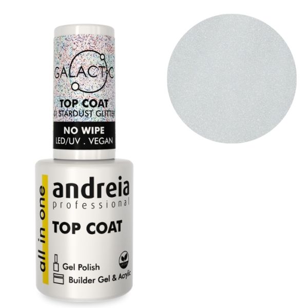 Top Coat Todo En Uno Galáctico 01 Polvo de Estrellas Glitter Andreia 10,5ml