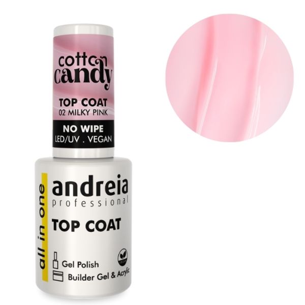 Top Coat Todo En Uno Algodón De Azúcar 02 Rosa Lechoso Andreia 10,5ml