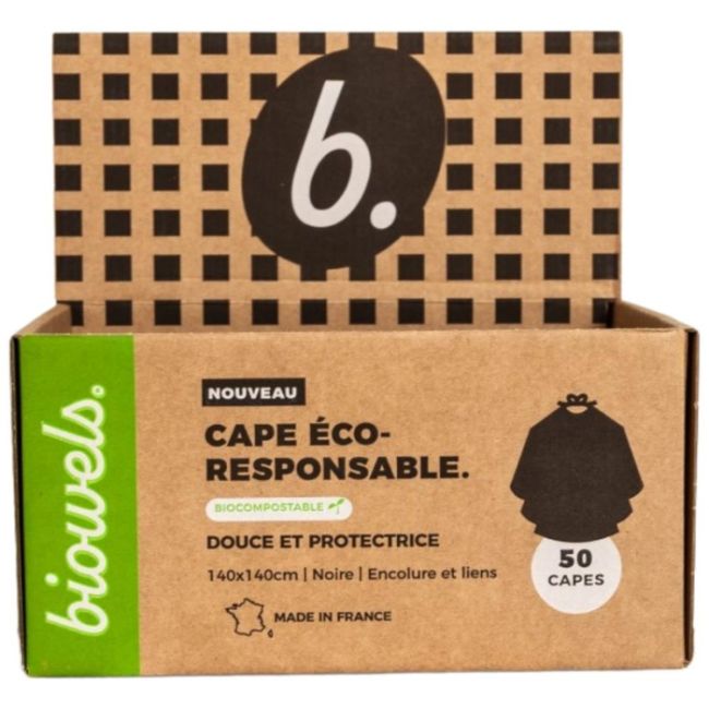 Capa de cabeleireiro compostável preta 140x140cm Caixa de 50 Biowels