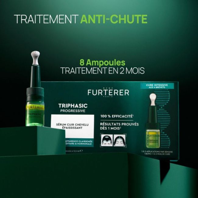 Traitement anti-chute longévité & densité Triphasic Progressive René Furterer 8x5,5ML