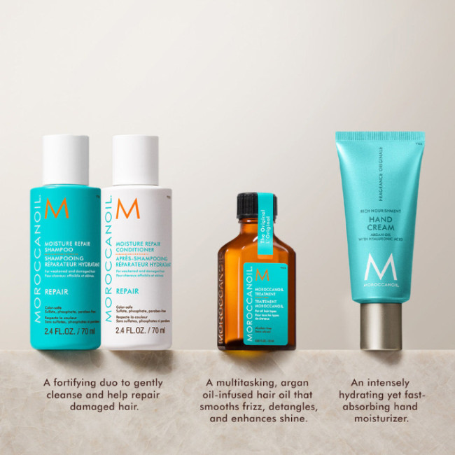 Trousse Voyage Réparation Moroccanoil – Kit cheveux & soin mains offert