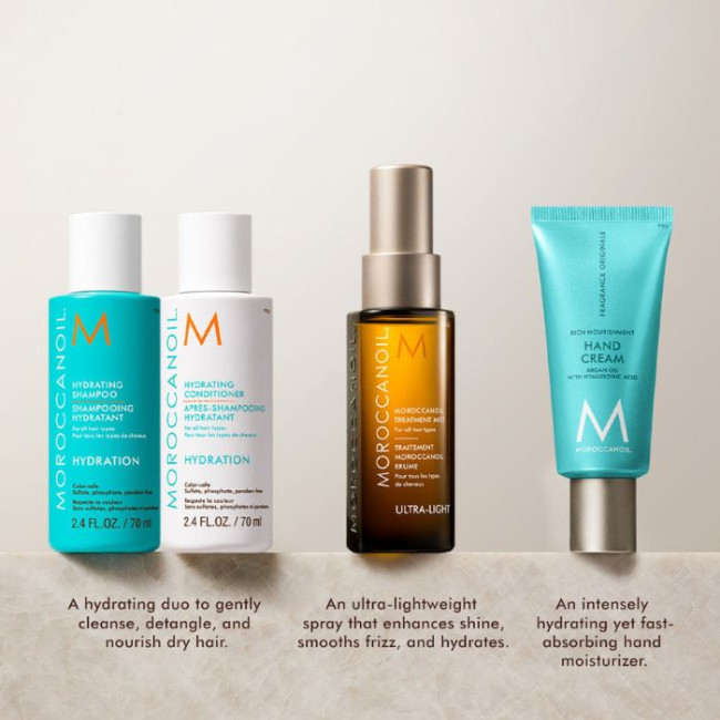 Trousse Voyage Hydratation Moroccanoil – Soin cheveux & crème mains offerte