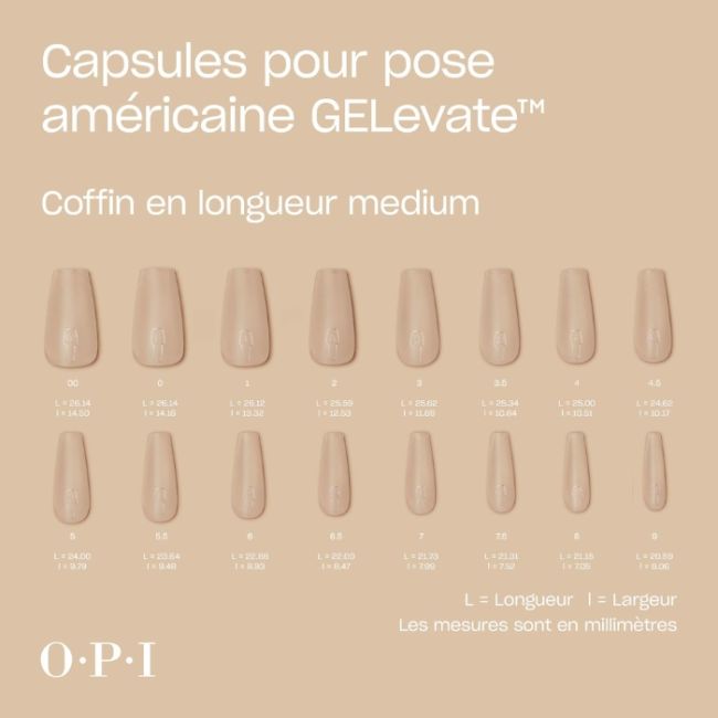 Recharge capsules gel Gelevate Coffin Taille 9 Longueur Medium OPI