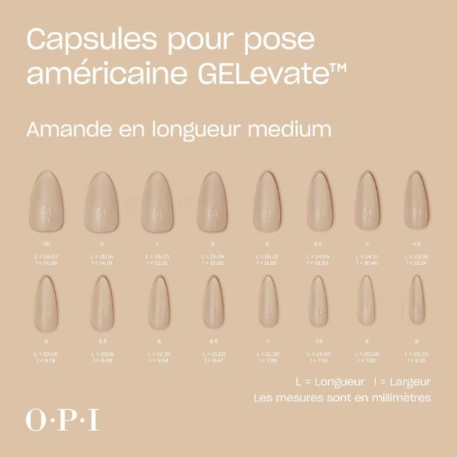 Recharge capsules gel Gelevate Amande Taille 5 Longueur Medium OPI