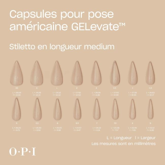 Recharge capsules gel Gelevate Stiletto Taille 0 Longueur Medium OPI