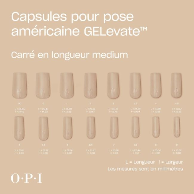 Recharge capsules gel Gelevate Carrée Taille 6 Longueur Medium OPI