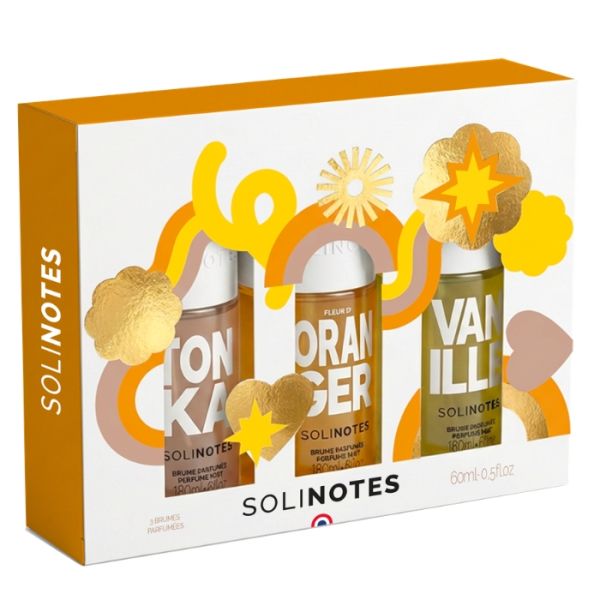 Coffret Trio découverte brumes Vanille, Tiaré, Oranger Solinotes