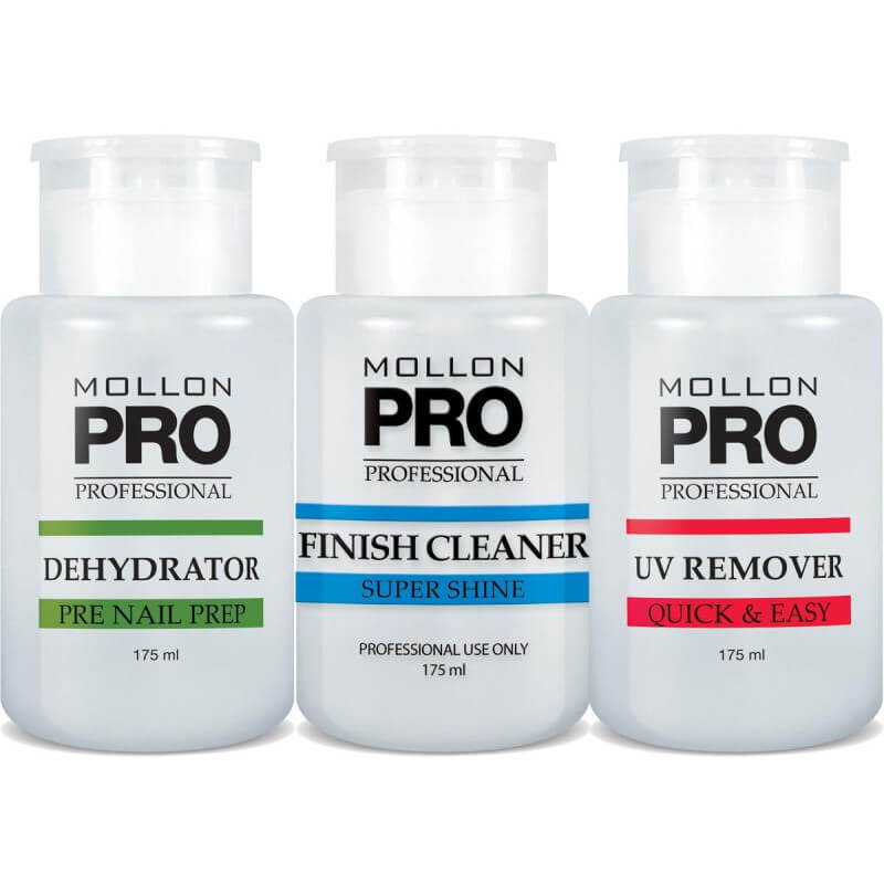 Mollon Pro Kit 3 Flaconi Deidratante, Pulitore Finish, Rimuovi UV