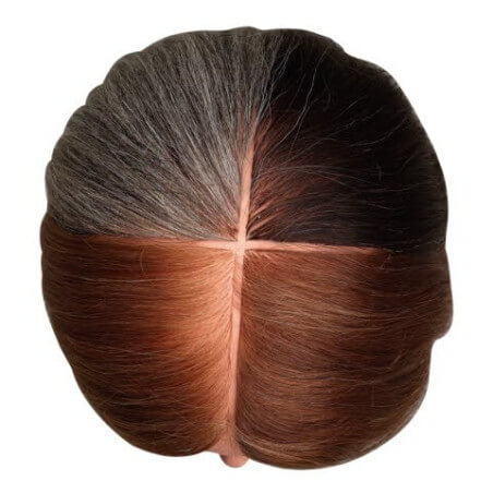 Cabeza de entrenamiento con cabello natural en 4 colores.