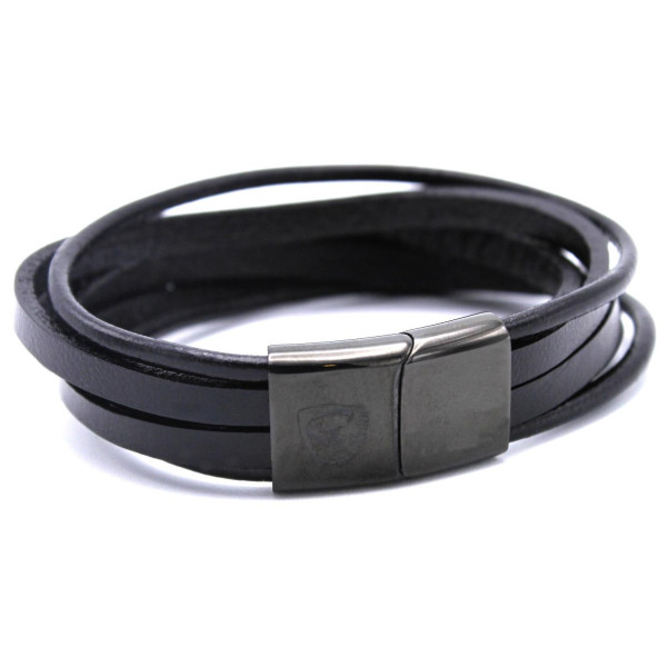 Bracelet Cuir et Acier Noir Redskins Bracelet Cuir et Acier Noir Redskins