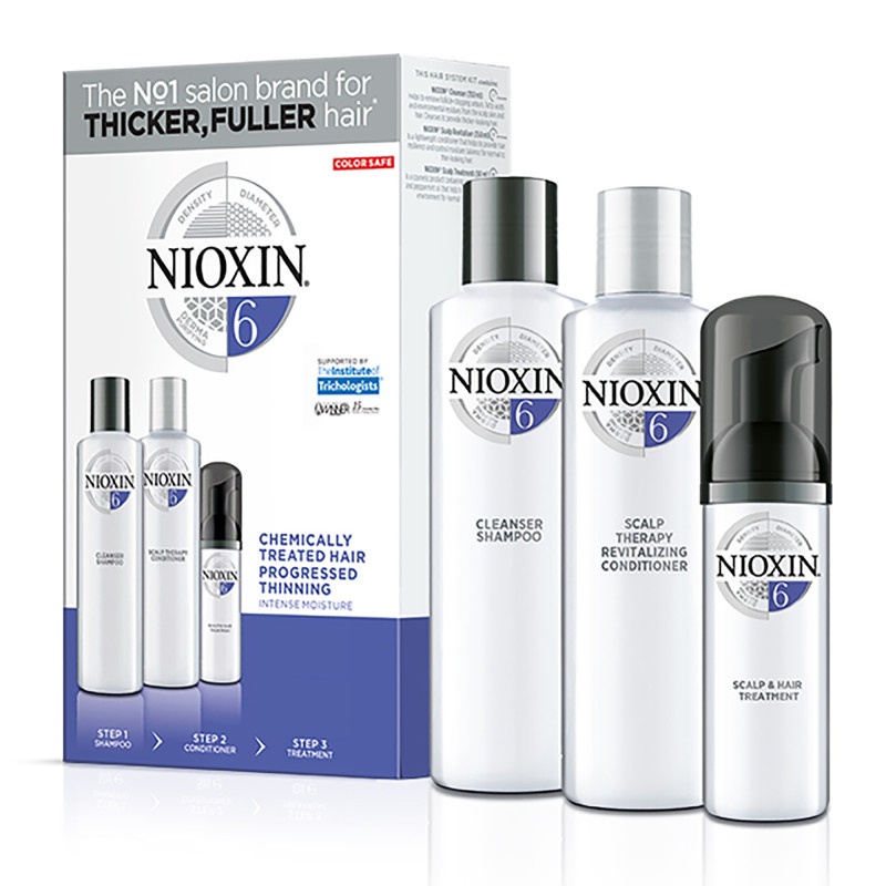 Kit para el cuidado del cabello Nioxin 6 visiblemente adelgazamiento, de espesor con los medios de comunicación, física o químic