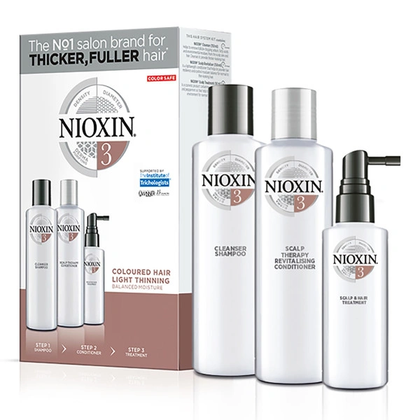 Confezione cura Nioxin N°3 per capelli con radi, fini e sensibilizzati.