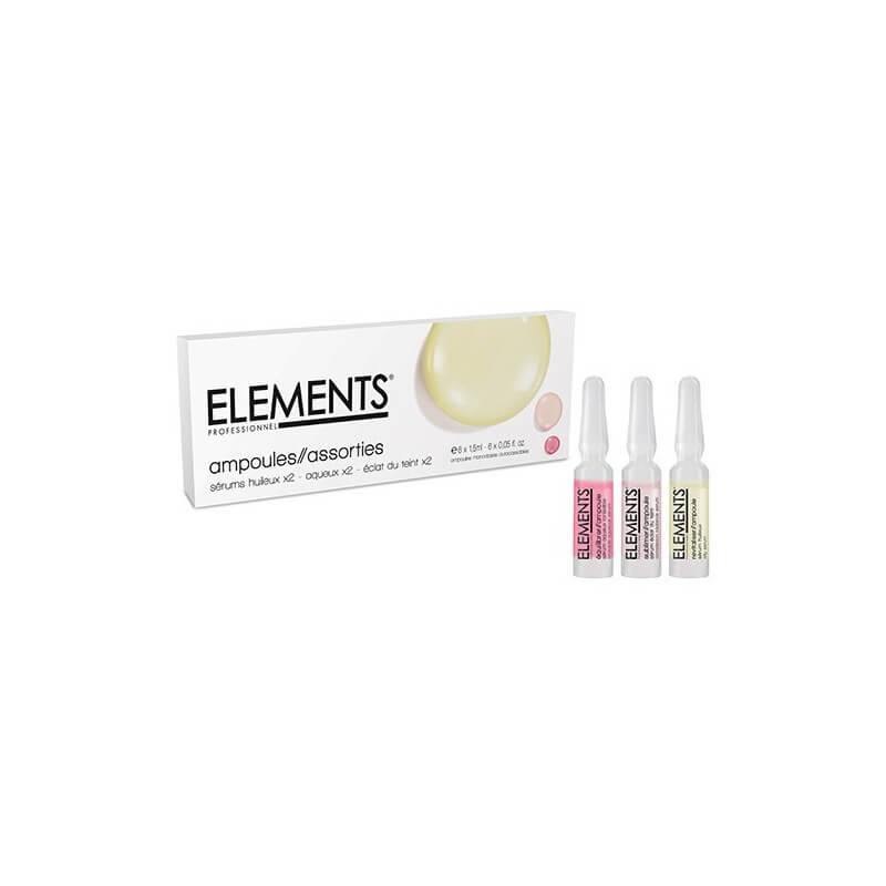 Ampoules sérum aqueux, sérum huileux, sérum éclat du teint Elements x6