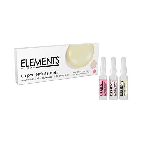 Ampoules sérum aqueux, sérum huileux, sérum éclat du teint Elements x6