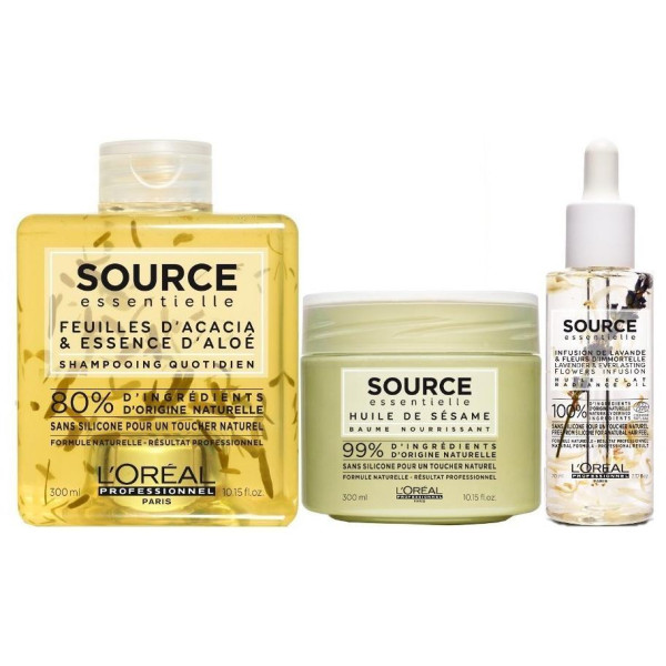 Pack shampooing Fleur d'Acacia et Essence d'Aloé + baume + huile Source Essentielle Pack shampooing Fleur d'Acacia et Essence d'Aloé + baume + huile Source Essentielle